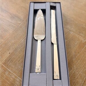 Vera Wang Silver Cake Knife and Server Set with Ribbon Motif